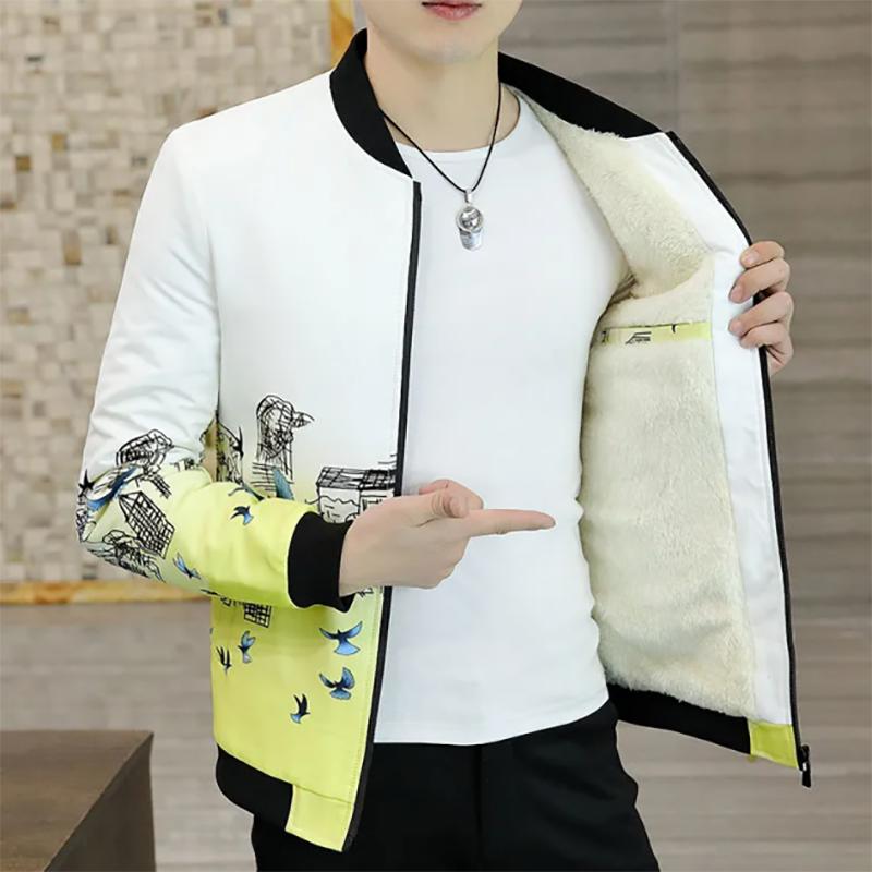 Plus Velvet Jacket Men's Fashion Casual Thick Warm Loose Large Size Jacket Men Autumn and Winter