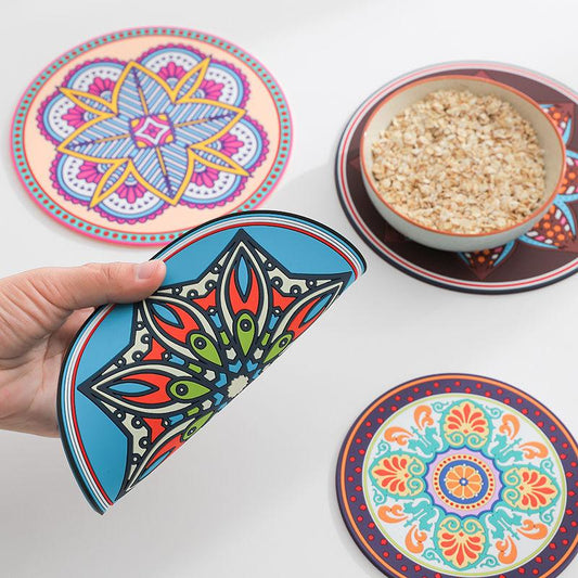 1/2/4pcs Mandala Pattern Creative Silicone Coaster Household Anti-scalding Mat Coffee Drink Coaster