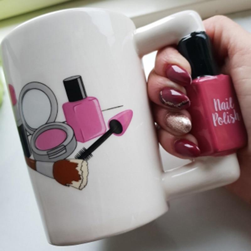 Creative Ceramic Mugs Girl Tools Beauty Kit Specials Nail Polish Handle Tea Coffee Mug Cup Personalized Mugs for Women Gift