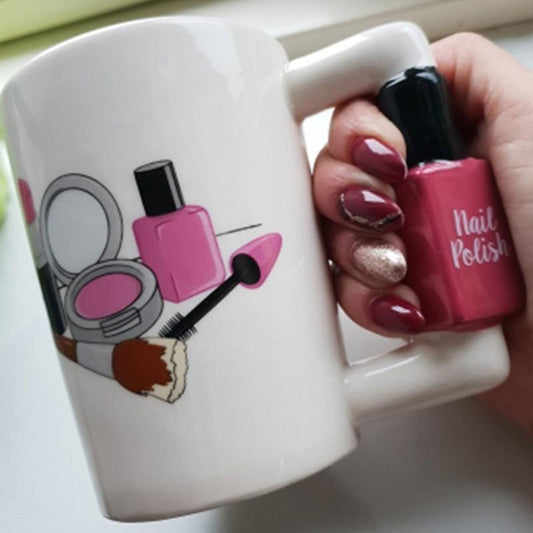 Creative Ceramic Mugs Girl Tools Beauty Kit Specials Nail Polish Handle Tea Coffee Mug Cup Personalized Mugs for Women Gift