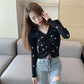 V-neck Slim Long-sleeved Knitted Bottoming Shirt Women Thickened Autumn and Winter Drawstring Ladies Sweater Top