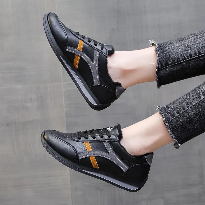 Warm Thick and Velvet Women's Winter All-match Shoes Leather Waterproof Thick-soled Non-slip Cotton Shoes