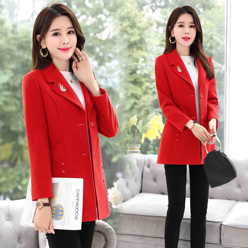 Autumn Winter Elegant Brooch Women Coats Warm Woolen Long Sleeve Slim Outwear Lapel Cardigan Jacket