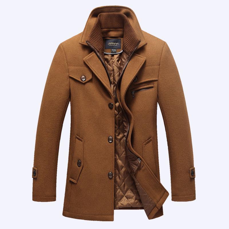 Men Winter Woolen Coat Men's Cotton-padded Wool Blends Woolen Pea Coat Male Trench Coat Overcoat