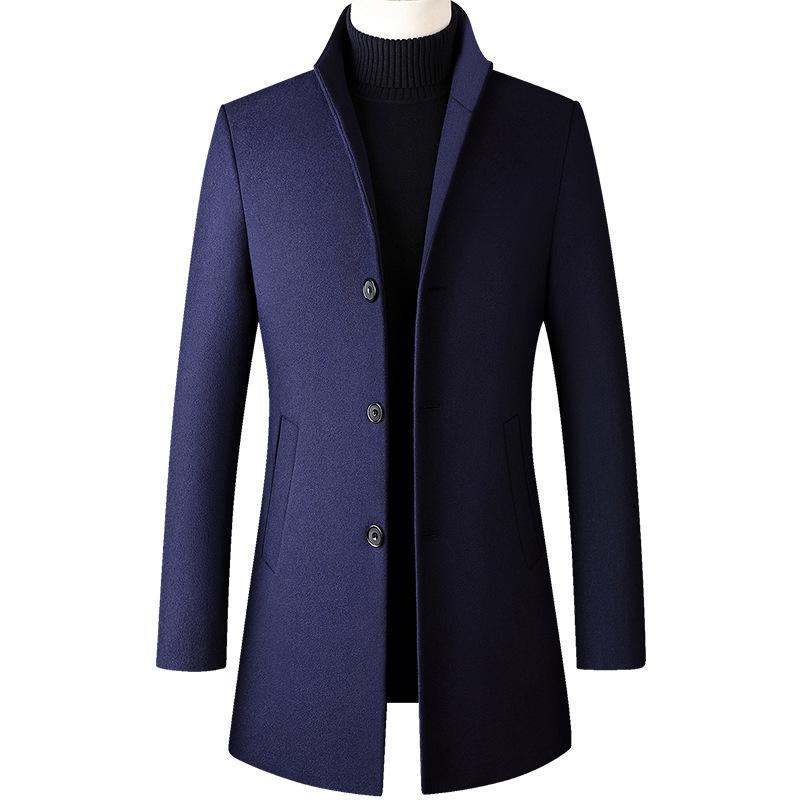 Woolen Trench Coat Winter Windbreaker Parkas Jackets Thicken Warm Plus Size Jacket and Coats Long Fashion Stand Collar Slim Men's Trench Windbreaker