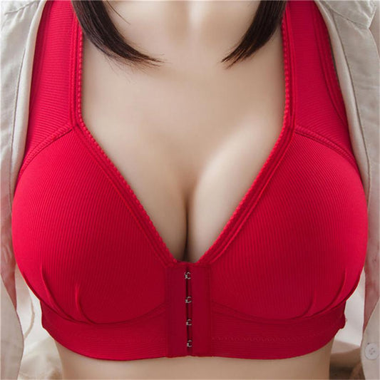 Women's Thin Section Brassiere Solid Color Seamless 1Pc Plus Size Soft Front Closure Non-wired Bra