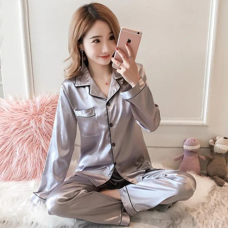 Women Silk Satin Pajamas Set Sleepwear Casual Simple Pajama Couple Pajamas Suit Female Sleep Two Piece Set Men Loungewear Plus Size Nightwear