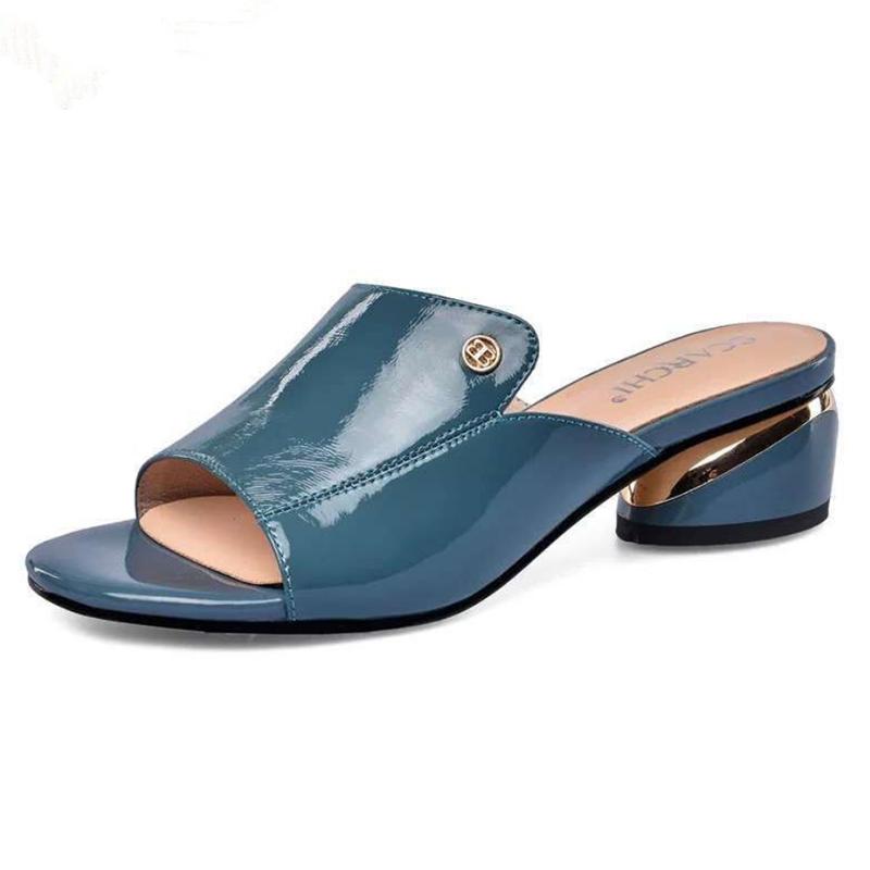 Sandals Women's Medium-heeled Thick-heeled Summer Soft Leather Sandals and Slippers Outside Wear Fish Mouth Large Size Women's Shoes