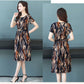 Women's Summer Dress Middle-aged Mother Cotton Short Sleeve Round Neck Printing Mid-length Daily Wear
