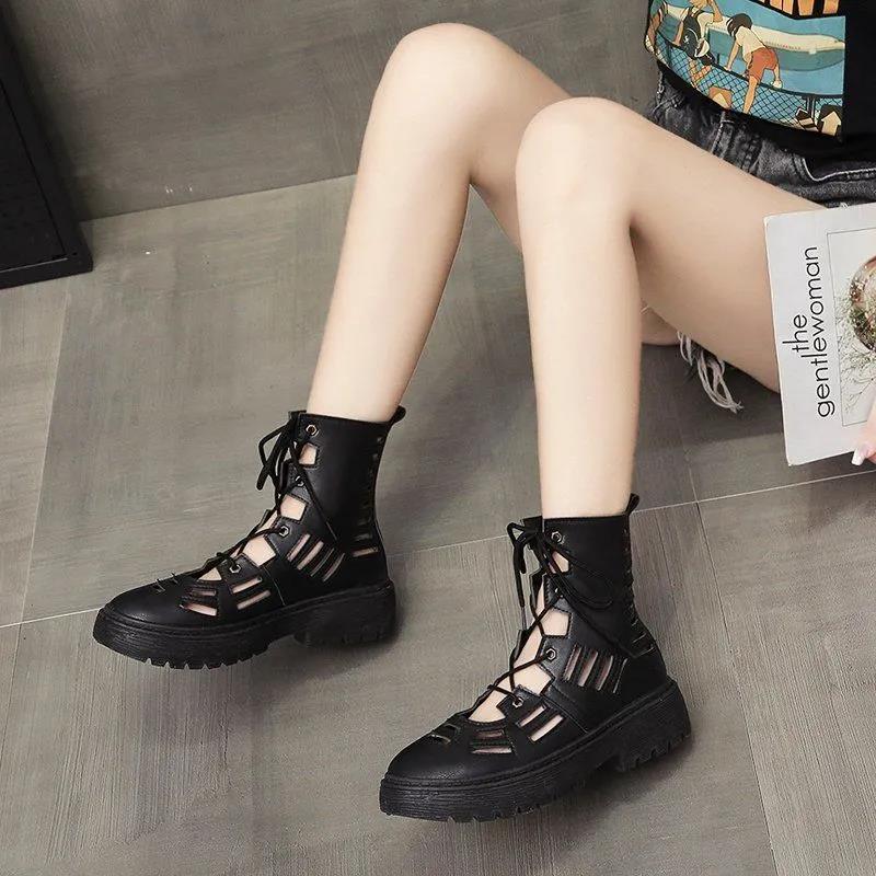 Women's British Wind Boots Platform Hollow Martin Boots Spring Sandals