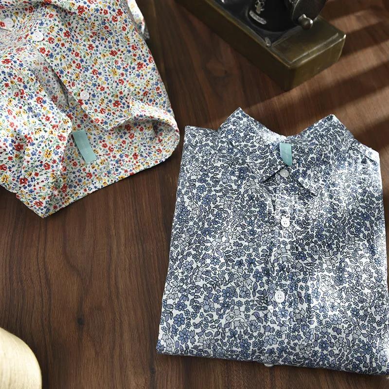 Retro Pastoral Style Printed Linen Long-sleeved Shirt Men's Loose Youth and Thin Fashion Floral Cotton and Linen Shirt