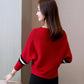 Autumn and Winter Loose Knitted Sweater Women Round Neck Pullover Bat Shirt Bottoming Long-sleeved Short Blouse