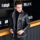 Fur One Leather Jacket Men's Lapel Short Sheep Leather Jacket Plus Velvet Thick Slim Winter Coat