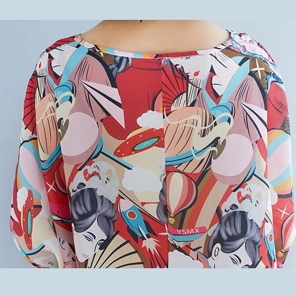 Printing  XL-XXXXXXL Summer Polyester Short-sleeved Knee-length A-line Dress