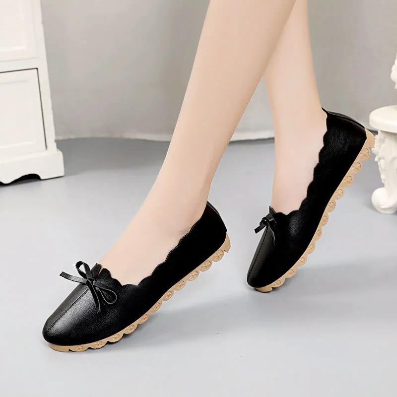 Korean Version of Shallow Mouth Mother Shoes Soft Sole Round Toe Bowknot Work Lazy Shoes