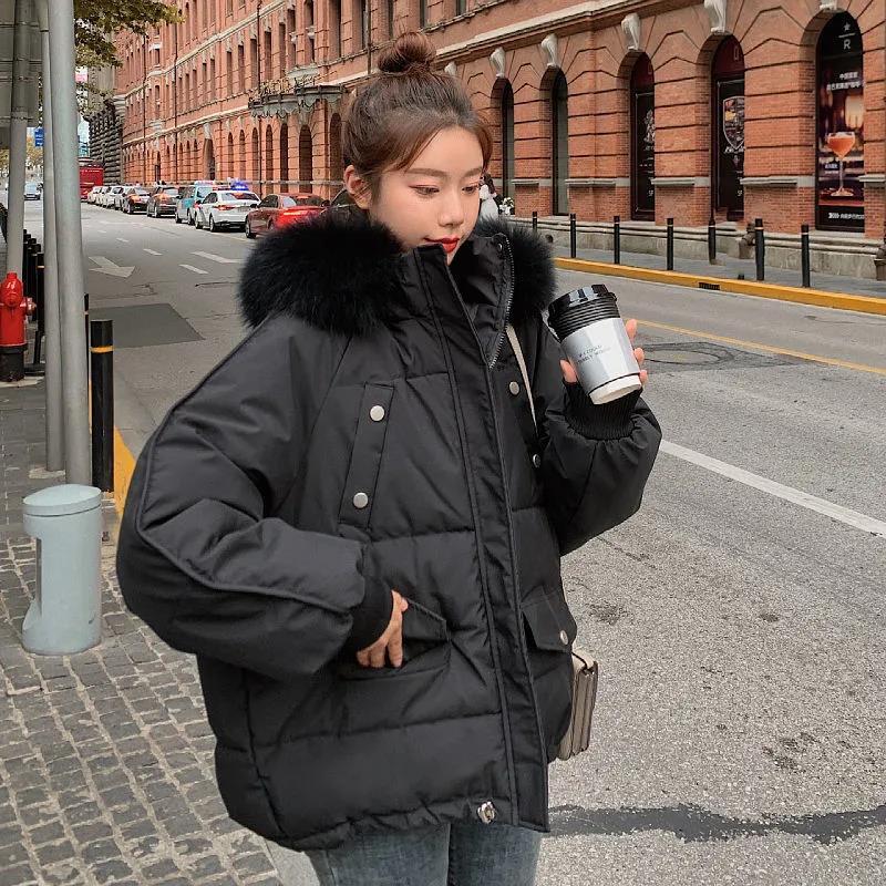 Winter Padded Jacket Women's Short Thick Padded Jacket Loose Korean Bread Jacket Hooded with Fur Lady Top Clothing