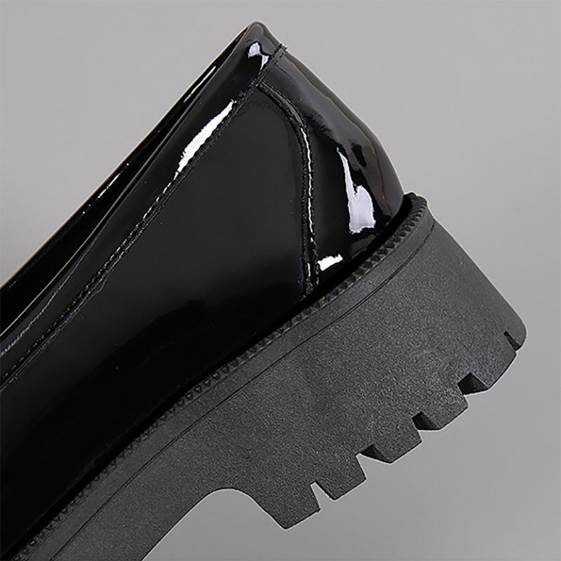 Thick-heeled Small Leather Shoes Round Toe Black Solid Color Loafers British Style Casual Shoes All-match Lazy Shoes
