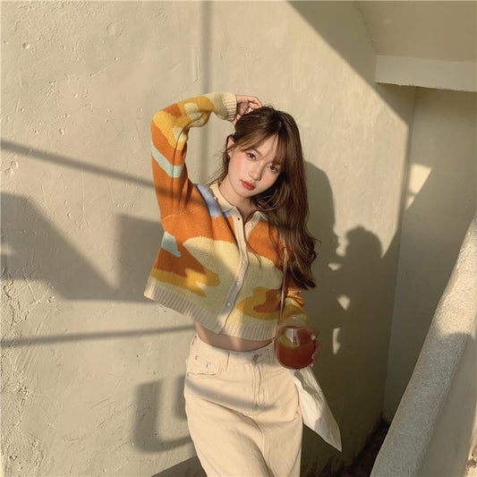 Women's Autumn Knit Cardigan Jacket Autumn Women's Short Long-sleeved Top Sweater