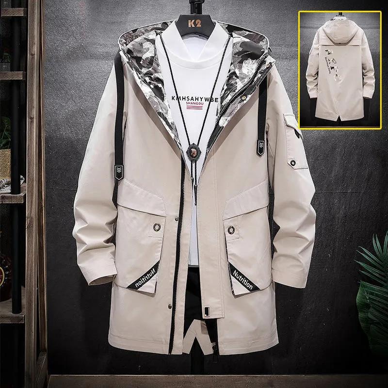 Large Size Jacket Men Hooded Workwear Spring Casual Loose Coat Soft and Comfortable Windbreaker Long