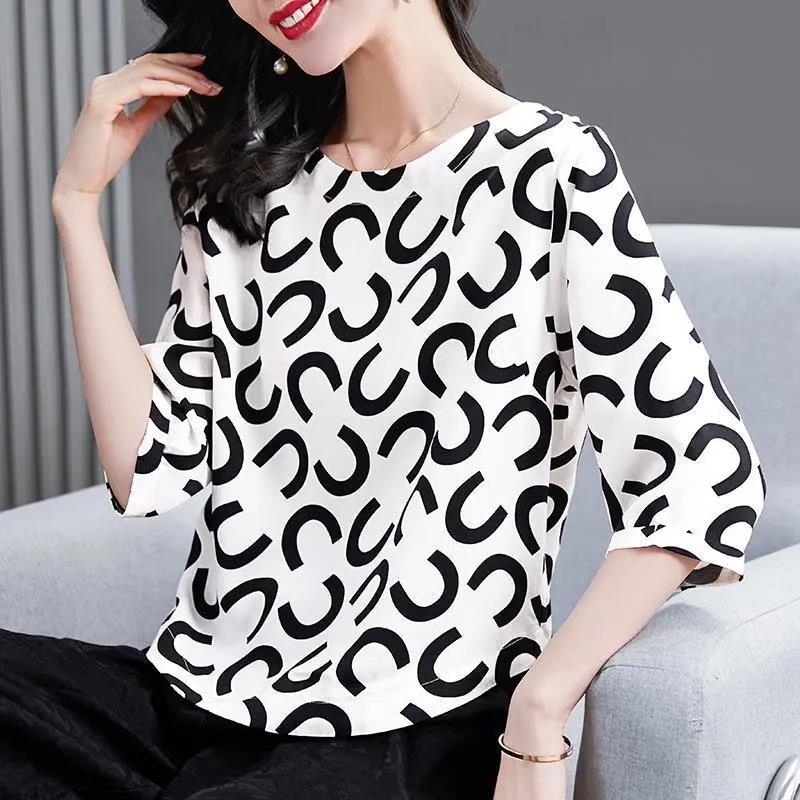 Large Size Western Style Printed Top Women's Summer Loose Short Simple T-shirt