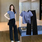 Two-piece Women's Loose T-shirt + Straight Loose Wide-leg Pants Casual Suit Women's Summer Home Wear Casual Sports Suit