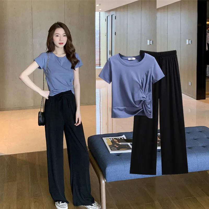 Two-piece Women's Loose T-shirt + Straight Loose Wide-leg Pants Casual Suit Women's Summer Home Wear Casual Sports Suit