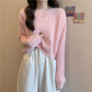Pink Sweater Women Knitted Pullover Sweater O Neck Long Sleeve Loose Casual Jumper Furry Fall Winter Women Sweater Cropped Tops Short Clothes