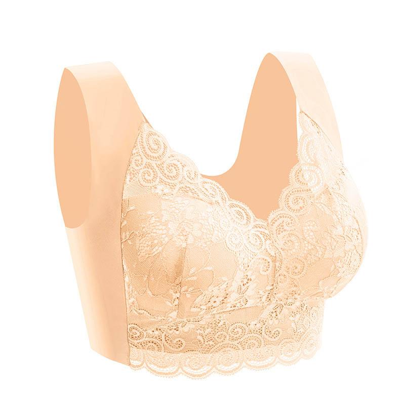 Ladies Large Size Lace Seamless One-piece Fixed Cup Sexy No Steel Ring Beautiful Back Gather Breathable Sleep Comfort Bra