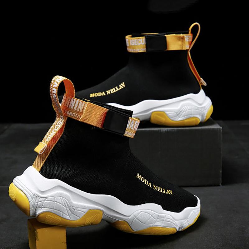 Men's High Top Sneakers Korean Style Trendy All-match Socks Shoes Teen Student Trendy Shoes