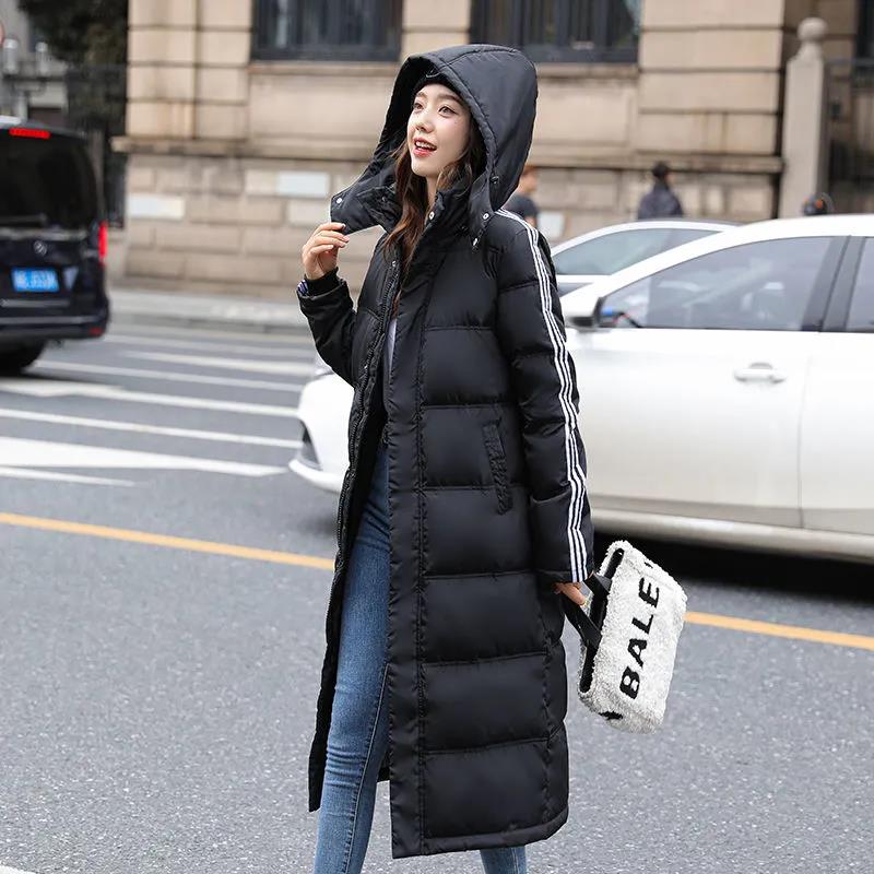 Down Jacket Women Black Thick Straight Loose Loose White Duck Down Knee-to-ankle Mid-length Super Long Winter Hood