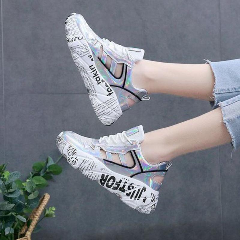 Spring  Summer Net Shoes Women's Wild Casual Breathable Sports Shoes Thick-soled Increased Shoes Non-slip Lace Running Shoes