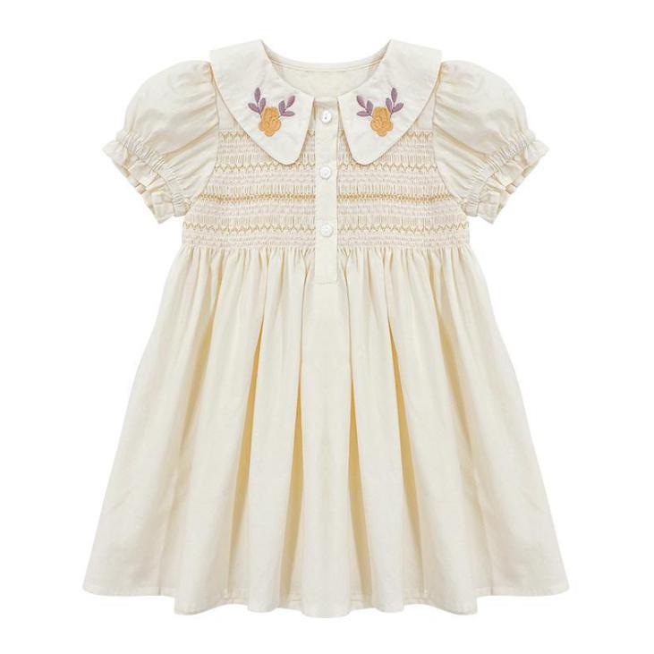 Children's Dress Girls Summer Dress Children's Embroidery Princess Skirt Baby Thin Flower A-line Skirt Button Embroidered Dress