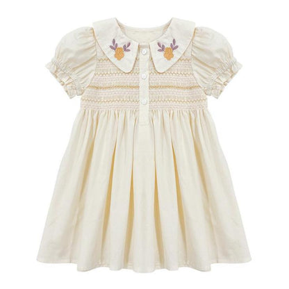 Children's Dress Girls Summer Dress Children's Embroidery Princess Skirt Baby Thin Flower A-line Skirt Button Embroidered Dress