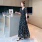 Chiffon Floral V-neck Dress Long Dress French Bellflower Ankle Long Dress Was Thin and Large Size Long Dress Ladies Chiffon Dress