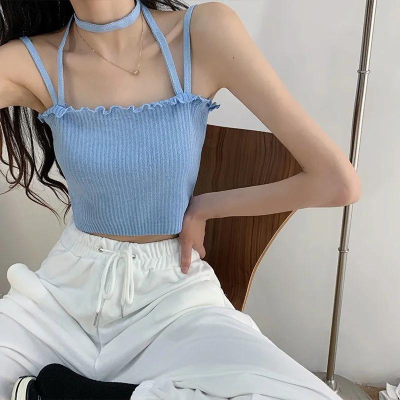 Women's Summer Short Bottoming Tops Large Size Solid Color Vest Female Backless Camisole Outerwear