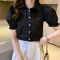 Summer Short Sleeve Women's Solid Color Puff Sleeve Polo Collar Shirt