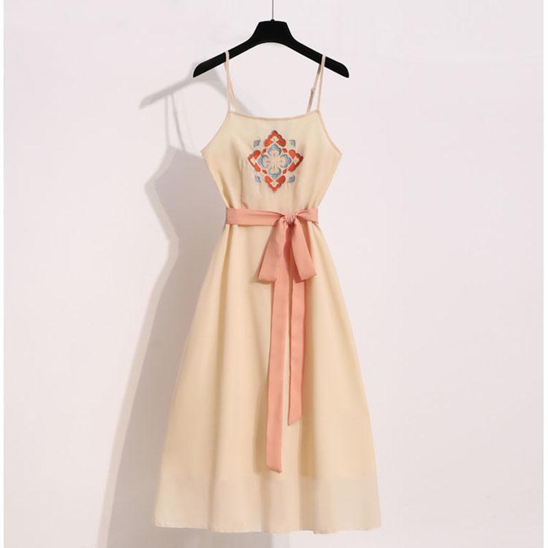 Improved Chinese Ancient Costume Hanfu Suit Female Student Summer Chinese Style Ethnic Style Super Fairy Suspender Dress