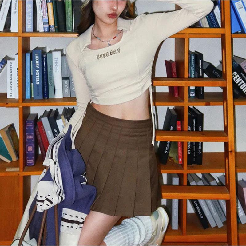 Retro Solid Color Long-sleeved Bottoming Shirt Women's Inner Strapping Tight Knitted T-shirt