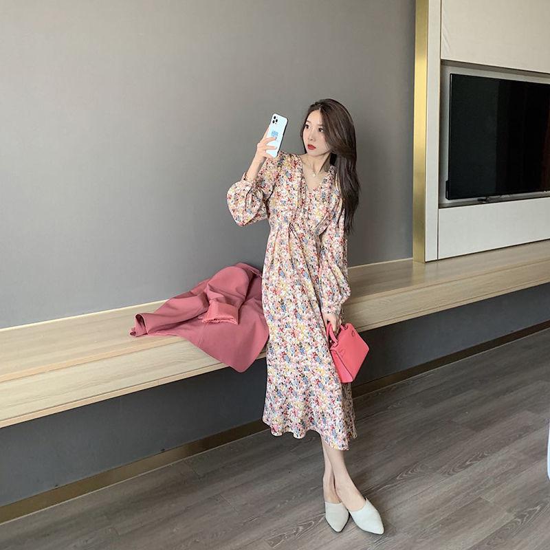 Oil Painting Floral Dress Spring Autumn Girls Long Skirts Thin Gentle French Over-the-knee Long Skirt
