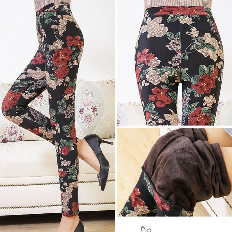 Plus Fleece Middle-aged and Elderly Outer Wear Leggings Women Autumn and Winter High Waist Plus Fleece Mother Pants Plus Size Warm Pants