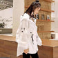 Workwear Windbreaker Women's Mid-length Hooded Loose Jacket with Adjustable Drawstring Women's Warm Short Hooded Jacket