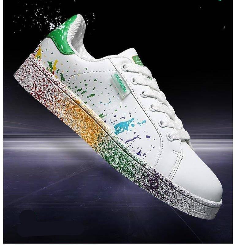 Men's Splash Ink Casual White Shoes School Student Sports Shoes Couple Men's and Women's Shoes