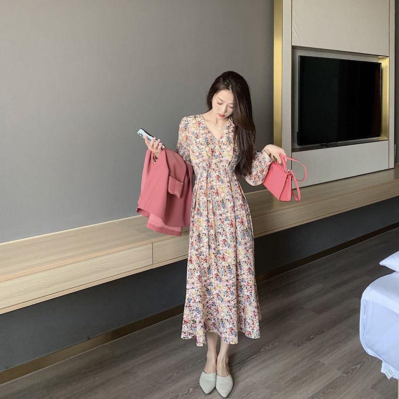 Oil Painting Floral Dress Spring Autumn Girls Long Skirts Thin Gentle French Over-the-knee Long Skirt