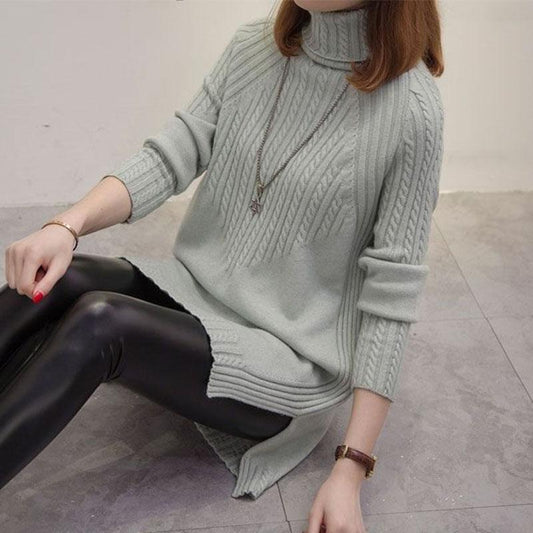 Autumn and Winter Thick Turtleneck Sweater Mid-length Loose Wild Sweater Dress Hedging Knit Women Sweater Dress