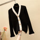 Spring Warm Short Knit Single-breasted Long-sleeved Cardigan Soft V-neck Sweater Coat Women