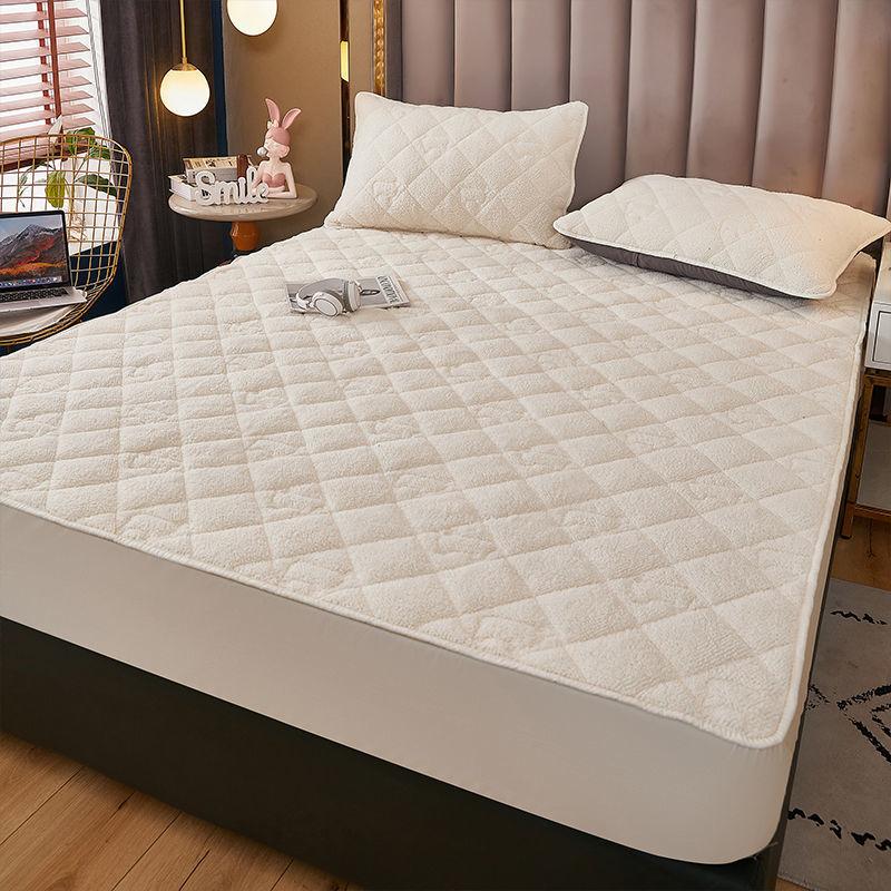 3pcs/set Lamb Velvet Bedspread Thick Quilted Coral Velvet Mattress Protector