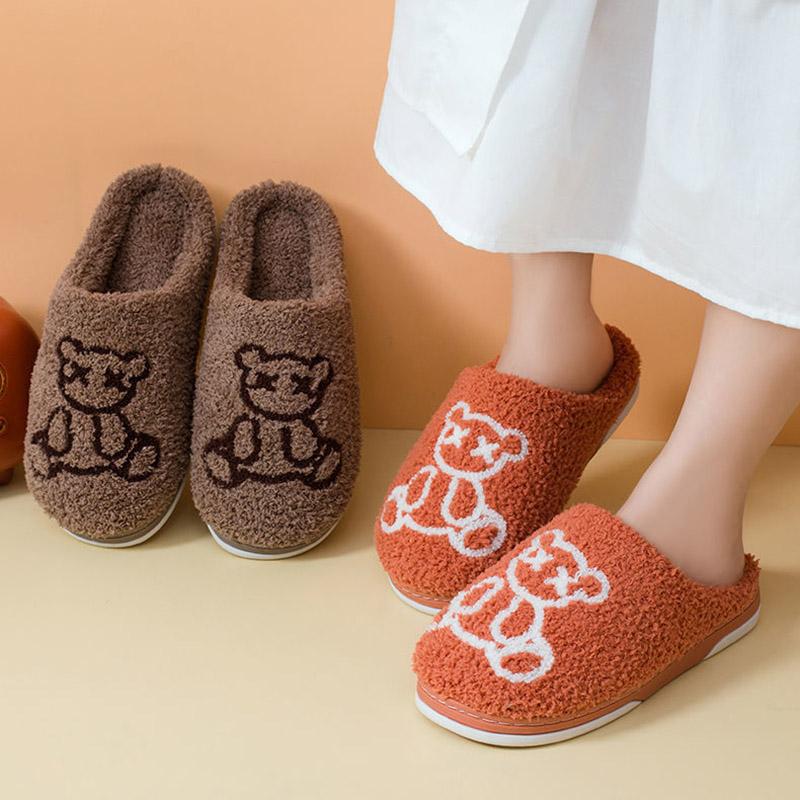 Men and Women's  Autumn and Winter Cotton Slippers Cute Indoor Embroidered Non-slip Warm Couple Slippers