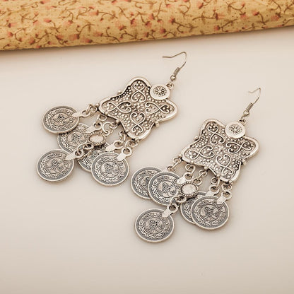 Fashion Vintage Ethnic Style Earrings Punk Style Ladies Tassel Coin Earrings Earrings