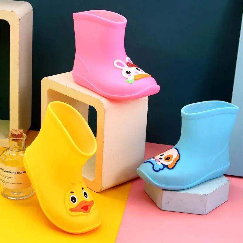 Rain Boots for Kid Plush Warm Winter Rain Shoes Child Cartoon Waterproof Rainboots