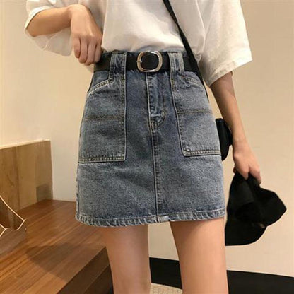S-5XL Women Large Size Denim Skirt Anti-light Thin Student Bag Hip Skirt Mini A-line Skirts